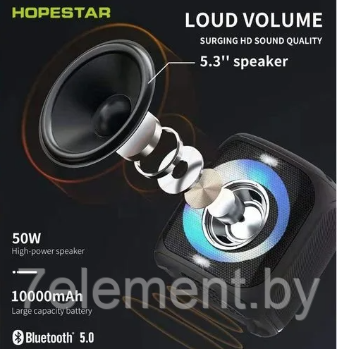 Портативная колонка Hopestar party 100, беспроводная акустическая bluetooth система, беспроводной микрофон - фото 4 - id-p218603385