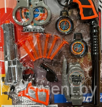 Детский набор полицейского с пистолетом, наручниками и другими аксессуарами. Игрушечное оружие для детей - фото 2 - id-p218603409