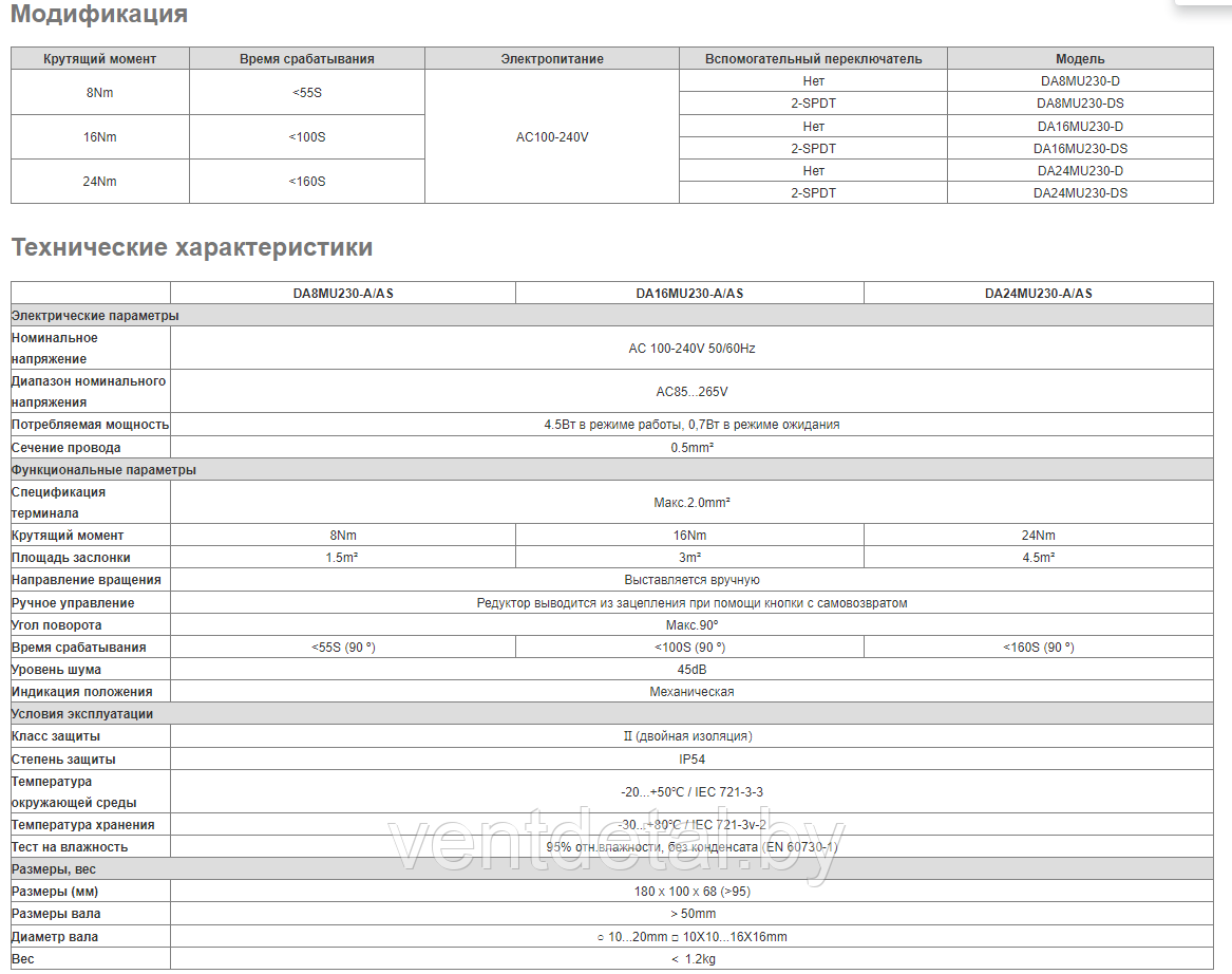 Электроприводы возд. б/возвр. пруж. 8/16/24Nm пл. управл. 230V(DA8MU230-A/AS, DA16MU230-A/AS,DA24MU230-A/AS) - фото 2 - id-p218603907