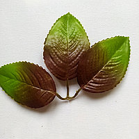Лист розы искусственный двойной Л73/1, коричнево-зеленый