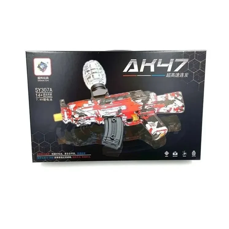 Игрушка Гидрогелевый автомат AK-47 стреляет орбизами, автоматический на аккумуляторе, sy307a синий красный - фото 8 - id-p218605709