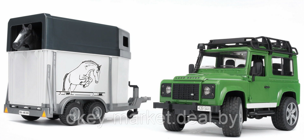 Игрушка Внедорожник Land Rover Defender с прицепом-коневозкой и лошадью Bruder 02592 - фото 1 - id-p69772434