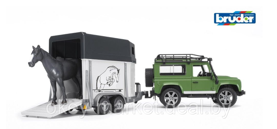 Игрушка Внедорожник Land Rover Defender с прицепом-коневозкой и лошадью Bruder 02592 - фото 4 - id-p69772434