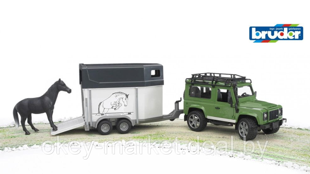 Игрушка Внедорожник Land Rover Defender с прицепом-коневозкой и лошадью Bruder 02592 - фото 6 - id-p69772434