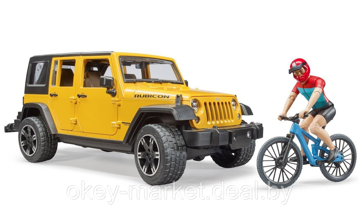 Игрушка Внедорожник Jeep Wrangler Rubicon с велосипедом и фигуркой Bruder 02543 - фото 1 - id-p189031264