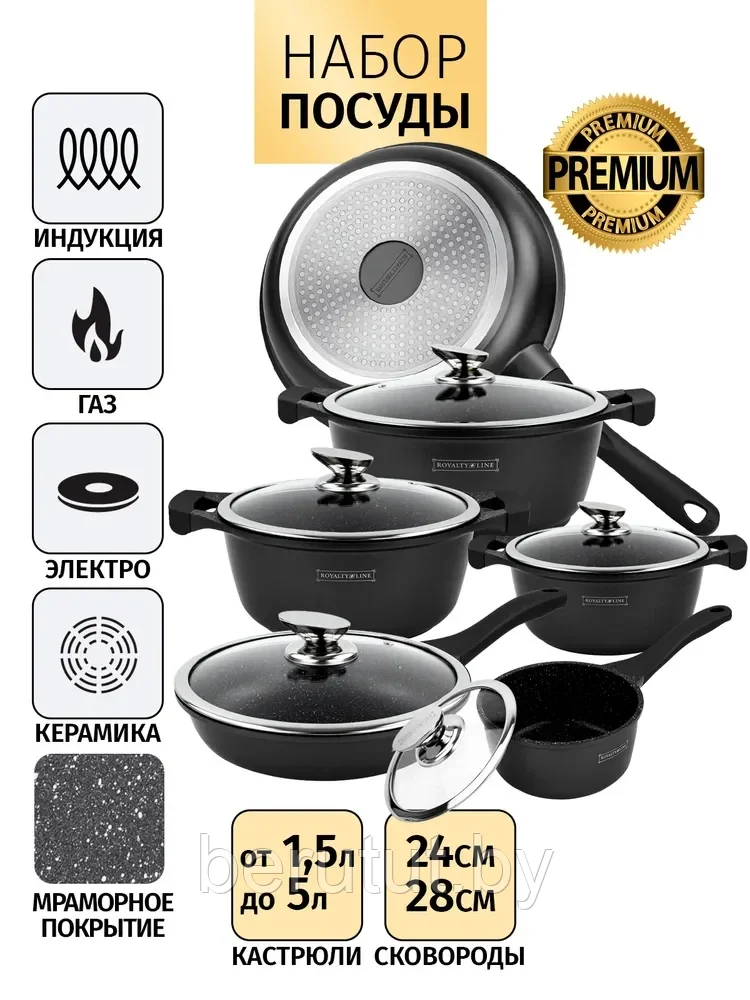Набор посуды Royalty Line RL-ES1010M (алюминий с мраморным покрытием) - фото 2 - id-p218609532