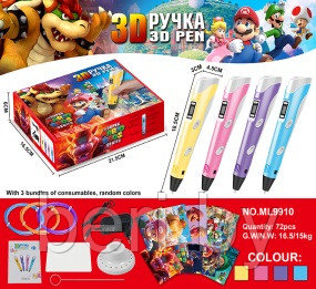 3Д ручка, 3D pen-3 с трафаретами, набор для творчества Mario - фото 1 - id-p218610652