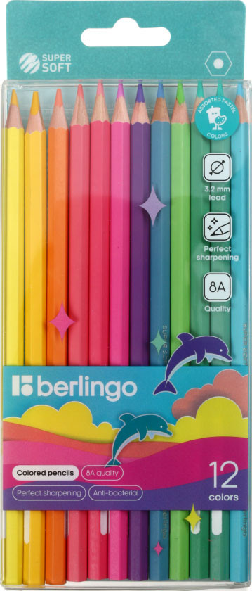 Карандаши цветные Berlingo Super Soft 12 цветов, длина 175 мм, Pastel