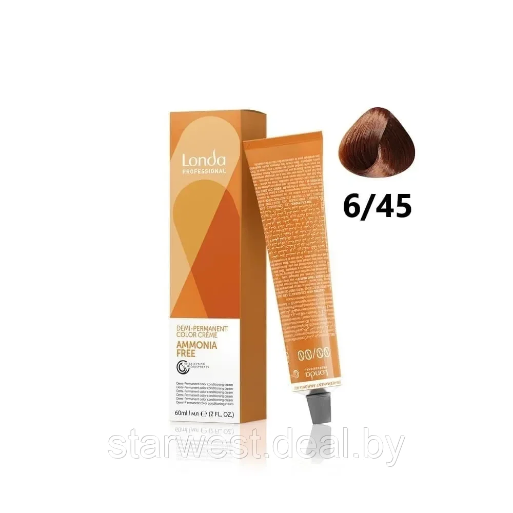 Londa Professional Color Demi-Permanent 6/45 Темный Блонд Медно-Красный 60 мл Крем-краска стойкая для волос - фото 1 - id-p218617362