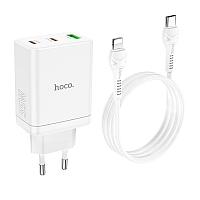 Сетевое зарядное устройство Hoco N33 (PD35W 2Type-C+QC3.0 + кабель Type-C to iP )   цвет: белый