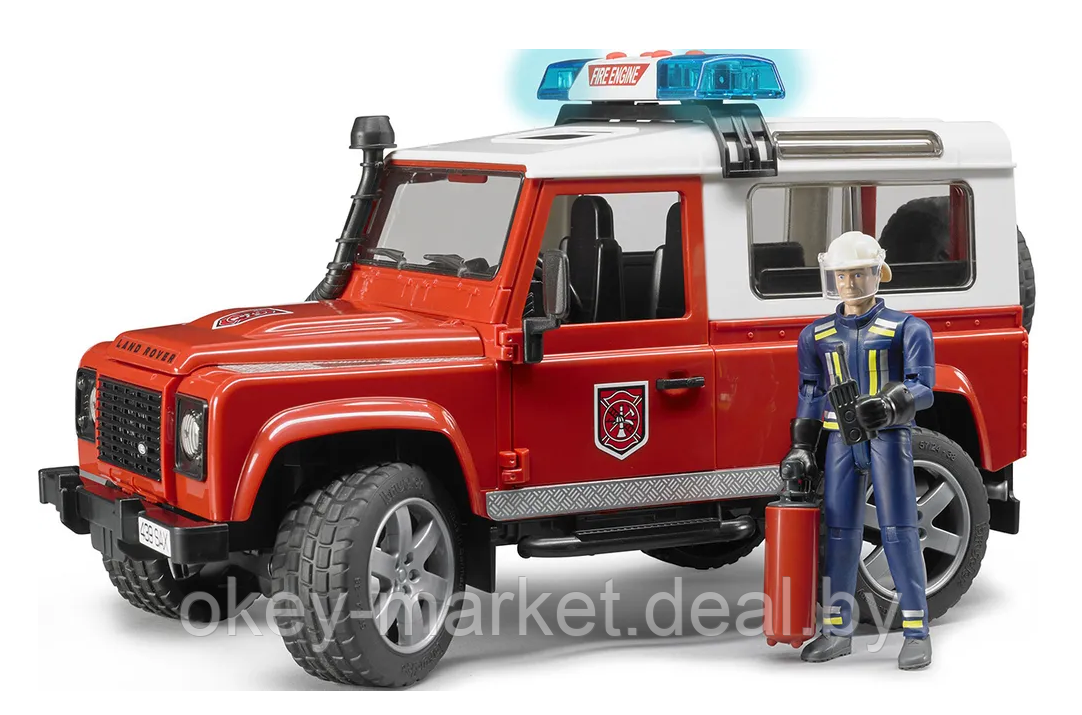 Внедорожник Land Rover Defender Station Wagon Пожарная с фигуркой Bruder 02596 - фото 1 - id-p73783456