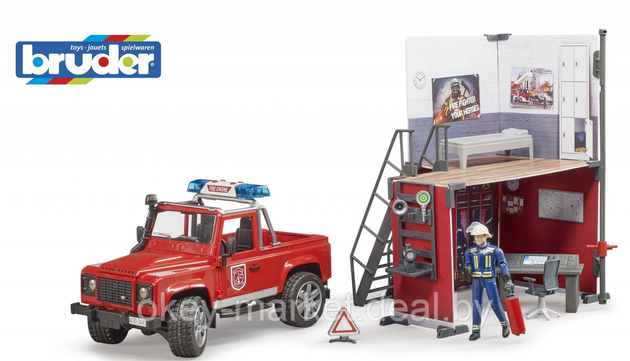 Пожарная станция с грузовиком Land Rover с фигуркой и аксессуарами Bruder 62701 - фото 10 - id-p204085781