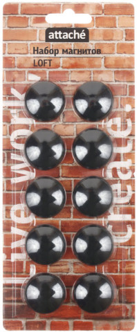 Магниты для досок Attache Loft диаметр 30 мм, 10 шт., черные - фото 1 - id-p218622280