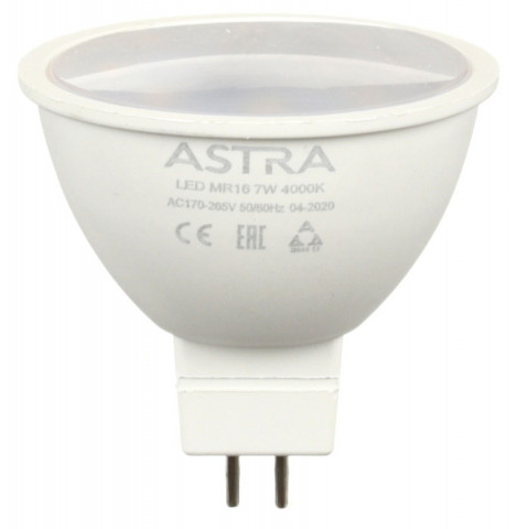 Лампа светодиодная Astra MR16/GU10 7W, 220-240V, цоколь GU5.3 (MR16), 4000К, 520 лм, холодный свет - фото 1 - id-p218622106