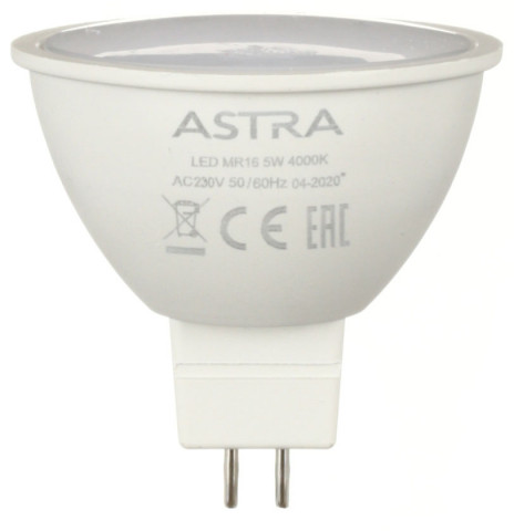 Лампа светодиодная Astra MR16/GU10 5W, 230V, цоколь GU5.3 (MR16), 4000К, 400 лм, холодный свет - фото 1 - id-p218622107