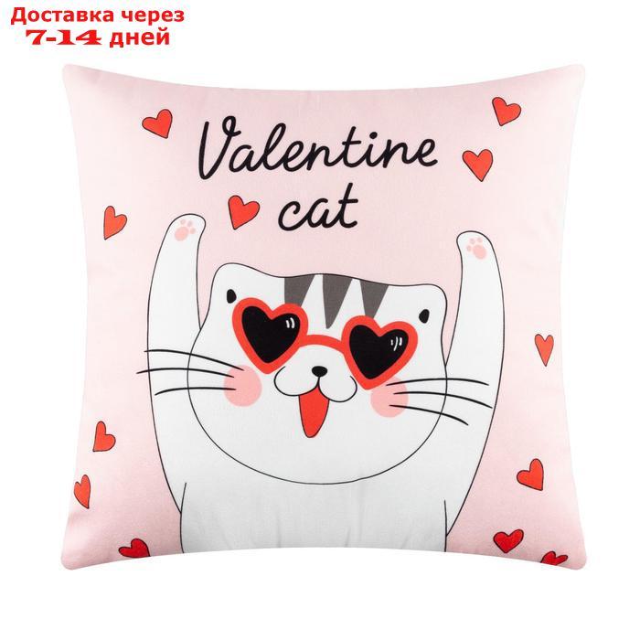 Подушка "Этель" Valentine cat, 40х40 см, велюр, 100% п/э