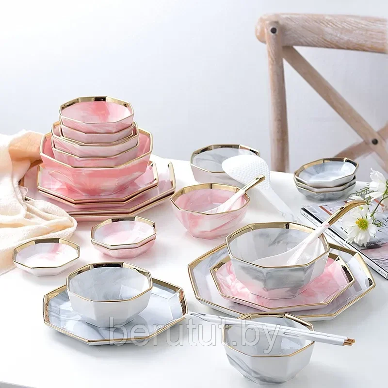 Столовый сервиз керамика 39 предметов на 6 персон MADELINE розовый - фото 3 - id-p218638798