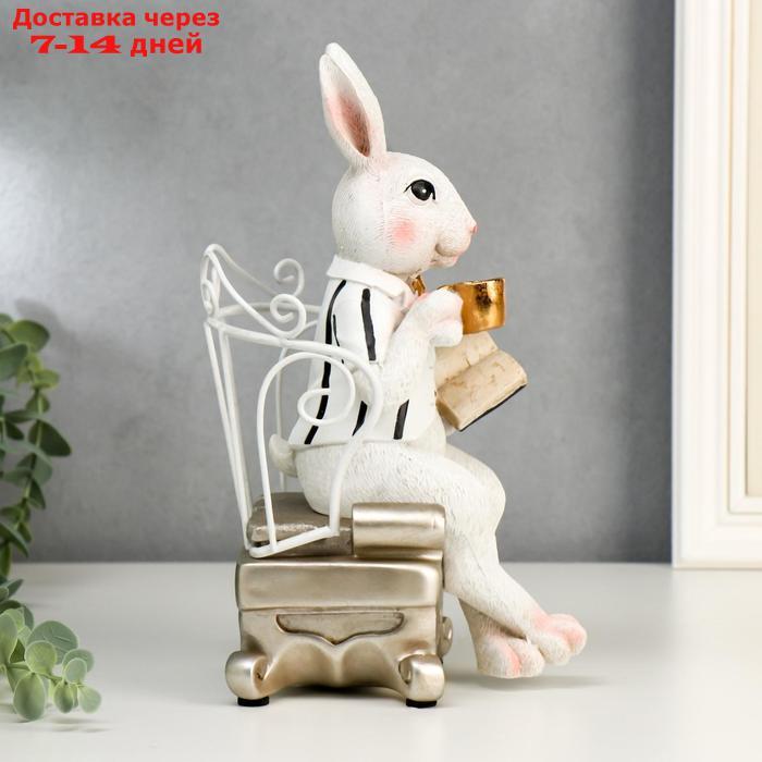 Сувенир полистоун "Заяц в кресле с книгой и чашкой" 26х12х13,5 см - фото 2 - id-p218621414