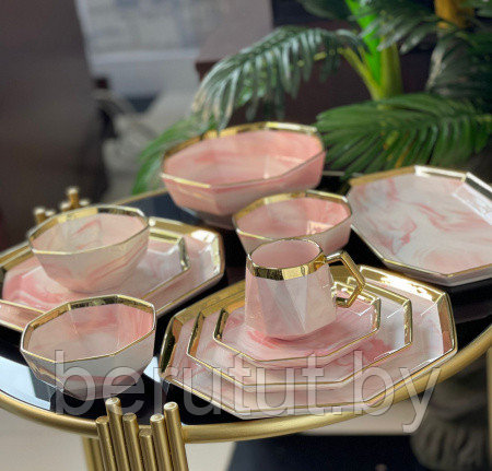 Столовый сервиз керамика 39 предметов на 6 персон MADELINE розовый - фото 2 - id-p218638798
