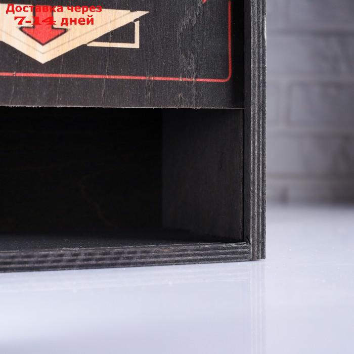 Коробка подарочная 20×10×20 см деревянная пенал "Настоящий мужчина", квадратная, с печатью - фото 3 - id-p218619585