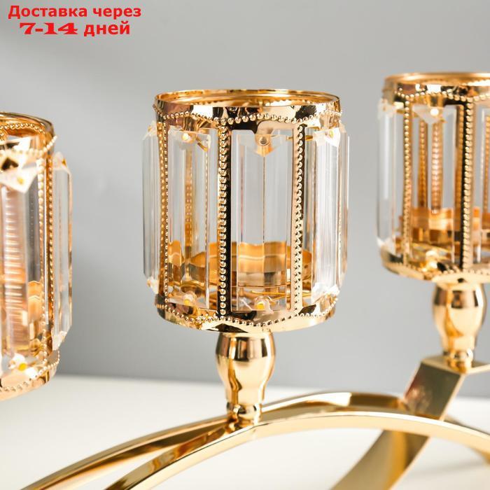 Подсвечник металл, стекло на 3 свечи "Кристаллы - грани" золото 22,5х41х8 см - фото 4 - id-p218619599