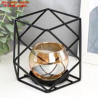 Подсвечник металл, стекло на 1 свечу "Квадраты и треугольники" 10х15х15 см