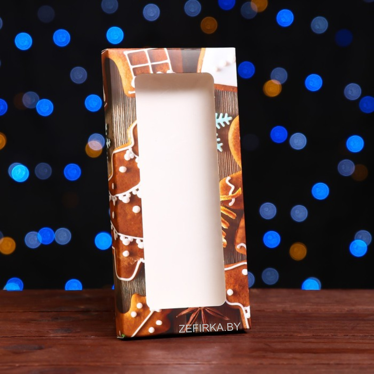 Подарочная коробка под плитку шоколада с окном, 17,1х8х1,4см, "Пряничный домик"
