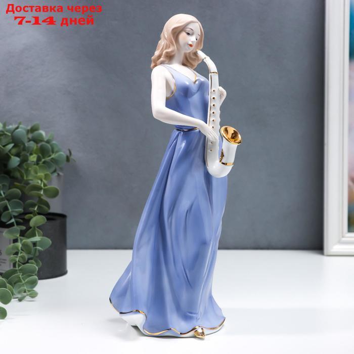Сувенир керамика "Девушка в голубом сарафане, с саксафоном" 34 см - фото 2 - id-p218620621