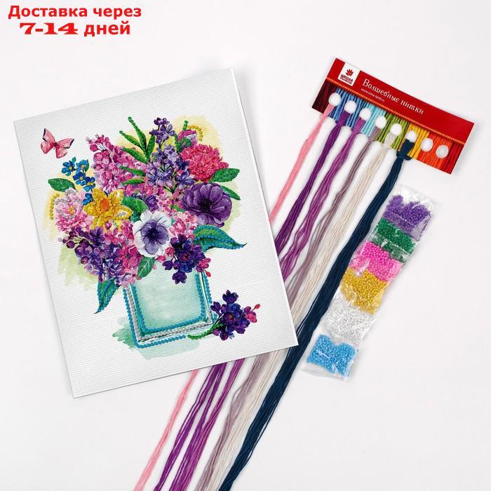 Вышивка крестиком с бисером "Цветы" 20 х 25 см. Набор для творчества - фото 4 - id-p218621745