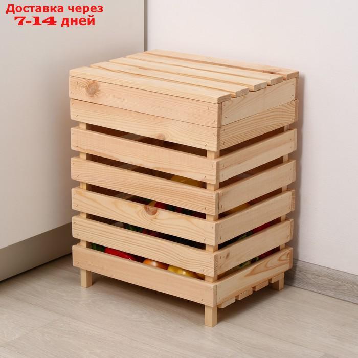 Ящик для овощей и фруктов, 30 × 40 × 50 см, деревянный, с крышкой - фото 2 - id-p218620134
