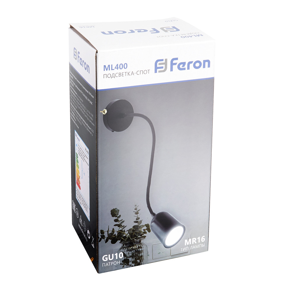 Спот настенный накладной Feron ML400 (с выключателем) GU10 черный 48442 - фото 4 - id-p218655390