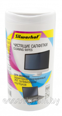 Салфетки Silwerhof 671214 для экранов мониторов/плазменных/ЖК телевизоров/ноутбуков туба 100 шт. влажных, фото 1