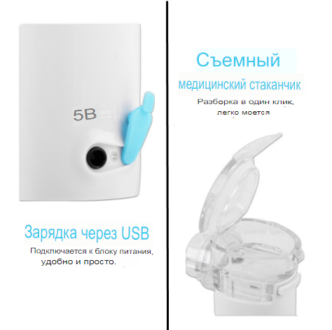 Компактный бесшумный ультразвуковой ингалятор Medical MESH Nebulizer CK-AT019 с насадками для детей и взрослых - фото 7 - id-p218658589