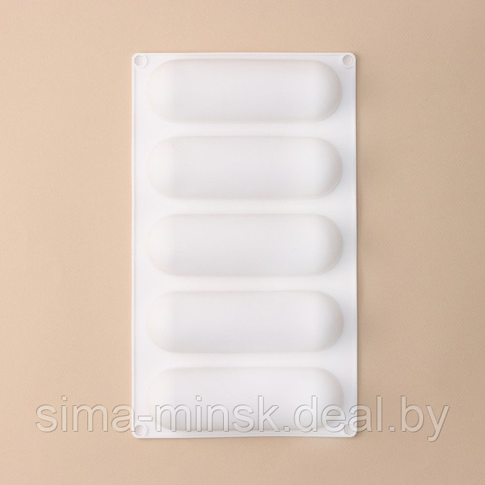 Форма силиконовая для муссовых десертов и выпечки Доляна «Эклер», 30×17×3 см, 5 ячеек, 14,5×4,5 см, цвет белый - фото 2 - id-p218660804