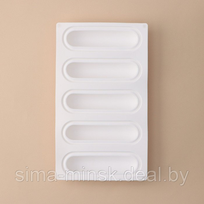 Форма силиконовая для муссовых десертов и выпечки Доляна «Эклер», 30×17×3 см, 5 ячеек, 14,5×4,5 см, цвет белый - фото 3 - id-p218660804