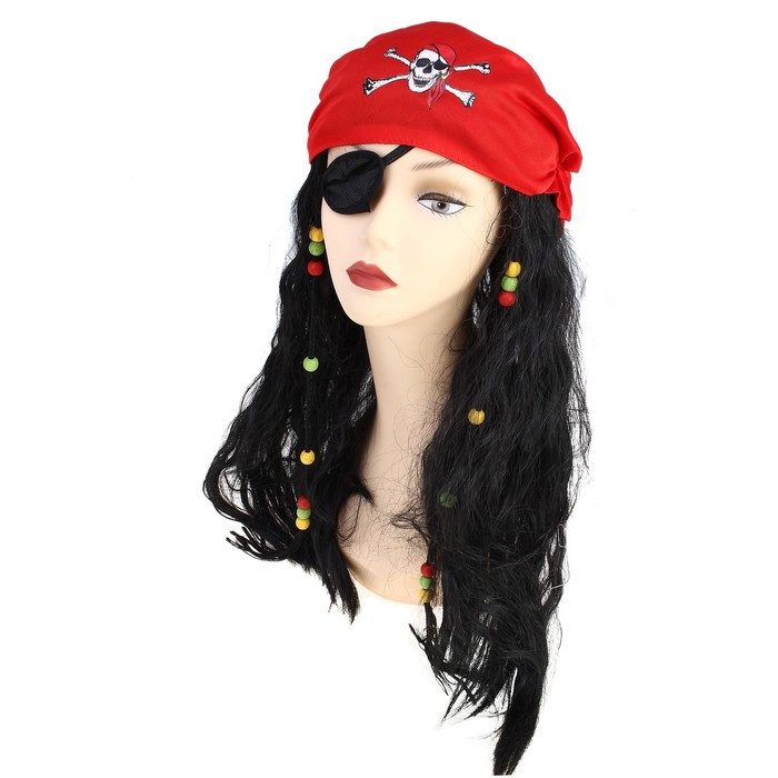 Карнавальный парик «Пиратка в бандане», с косичками, 120 г, цвет чёрный - фото 2 - id-p218661213