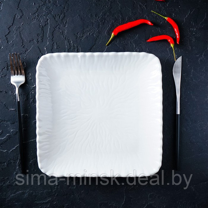 Тарелка фарфоровая квадратная Magistro «Бланш. Цветок», 22,5×22,5 см, цвет белый - фото 9 - id-p218661220