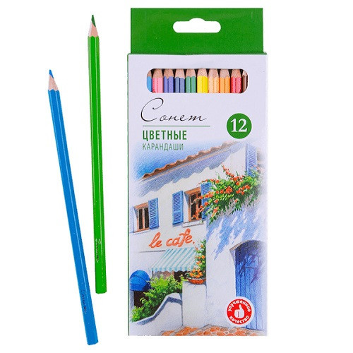 Сонет Набор профессиональных цветных карандашей, 12 цветов - фото 1 - id-p218662781