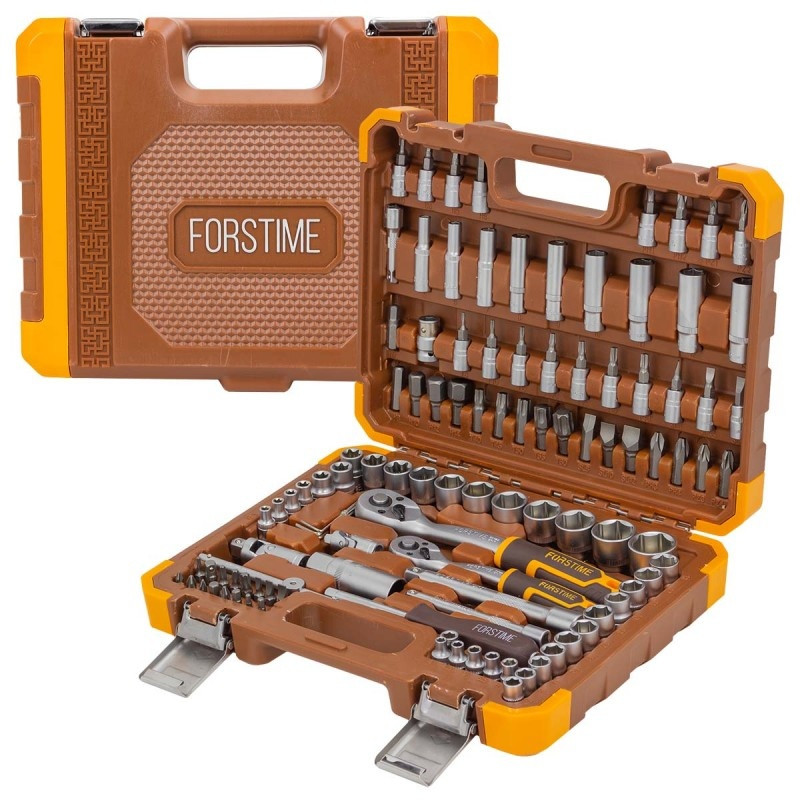 Набор инструментов в пластиковом кейсе (108 предметов) 1/4".3/8" FORSTIME FT-41082-5DS-м - фото 1 - id-p218664614