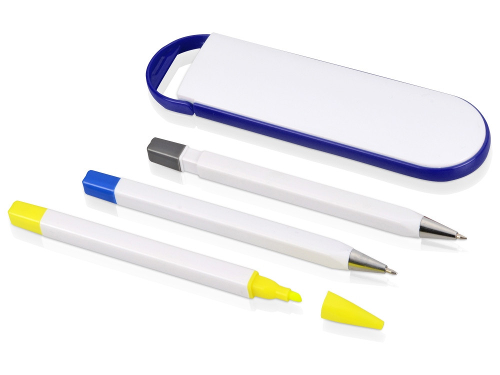 Набор Квартет: ручка шариковая, карандаш и маркер, белый/синий - фото 3 - id-p218668536