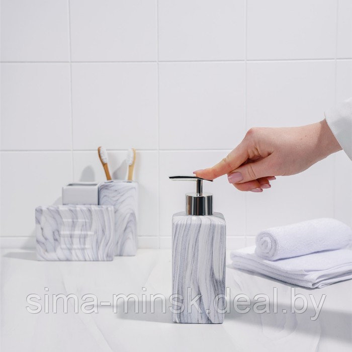 Набор аксессуаров для ванной комнаты «Мрамор», 4 предмета (дозатор, мыльница, 2 стакана) - фото 3 - id-p218672993