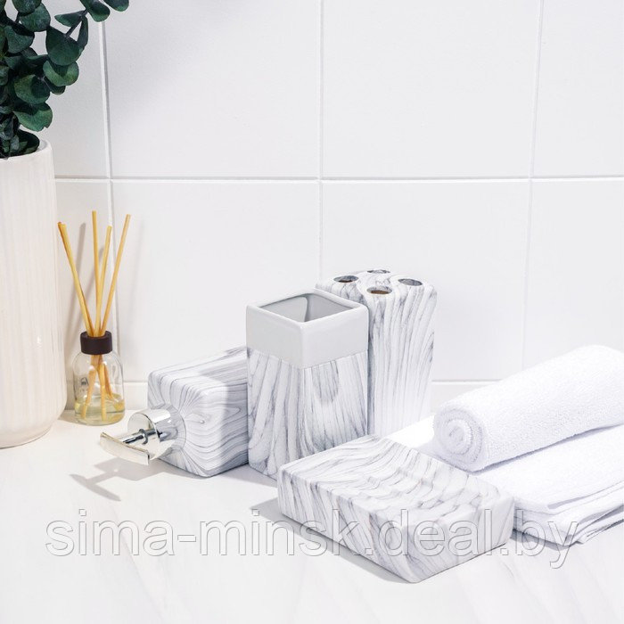 Набор аксессуаров для ванной комнаты «Мрамор», 4 предмета (дозатор, мыльница, 2 стакана) - фото 4 - id-p218672993