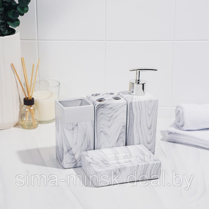 Набор аксессуаров для ванной комнаты «Мрамор», 4 предмета (дозатор, мыльница, 2 стакана) - фото 5 - id-p218672993