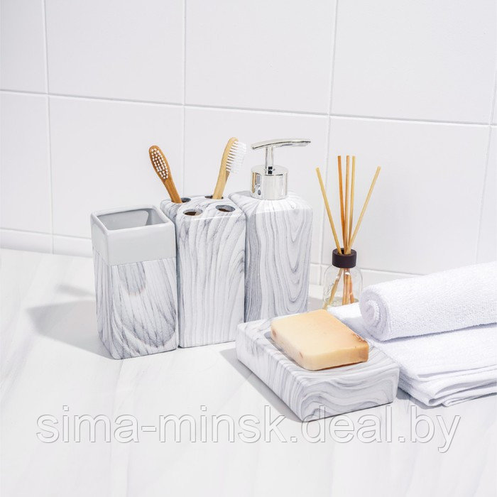 Набор аксессуаров для ванной комнаты «Мрамор», 4 предмета (дозатор, мыльница, 2 стакана) - фото 6 - id-p218672993