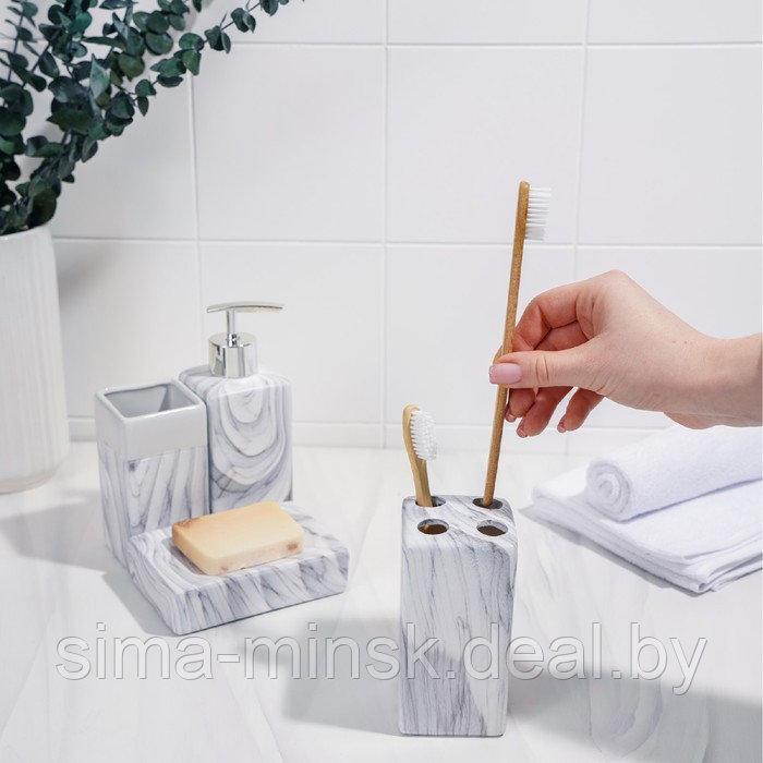Набор аксессуаров для ванной комнаты «Мрамор», 4 предмета (дозатор, мыльница, 2 стакана) - фото 7 - id-p218672993