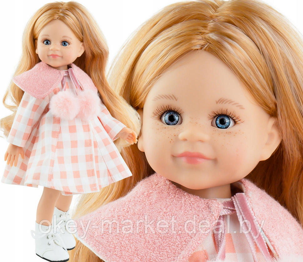 Кукла Paola Reina Кончита в платье с воротником и пушистыми помпонами, 32 см - фото 1 - id-p218680116