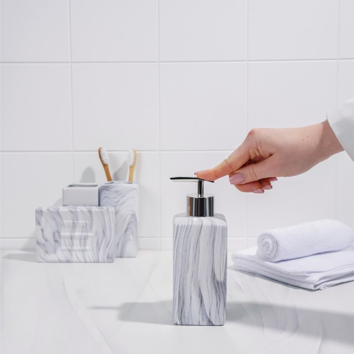 Набор аксессуаров для ванной комнаты «Мрамор», 4 предмета (дозатор, мыльница, 2 стакана) - фото 3 - id-p218715541