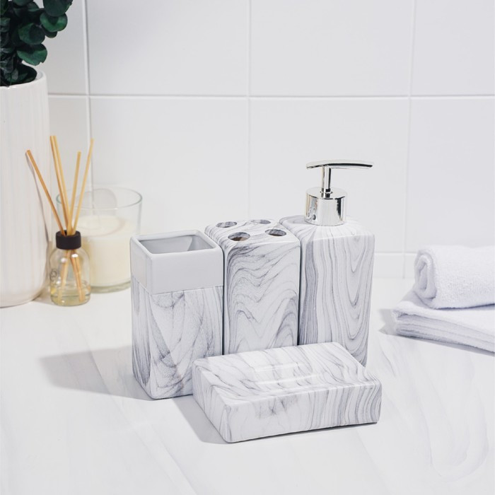 Набор аксессуаров для ванной комнаты «Мрамор», 4 предмета (дозатор, мыльница, 2 стакана) - фото 5 - id-p218715541