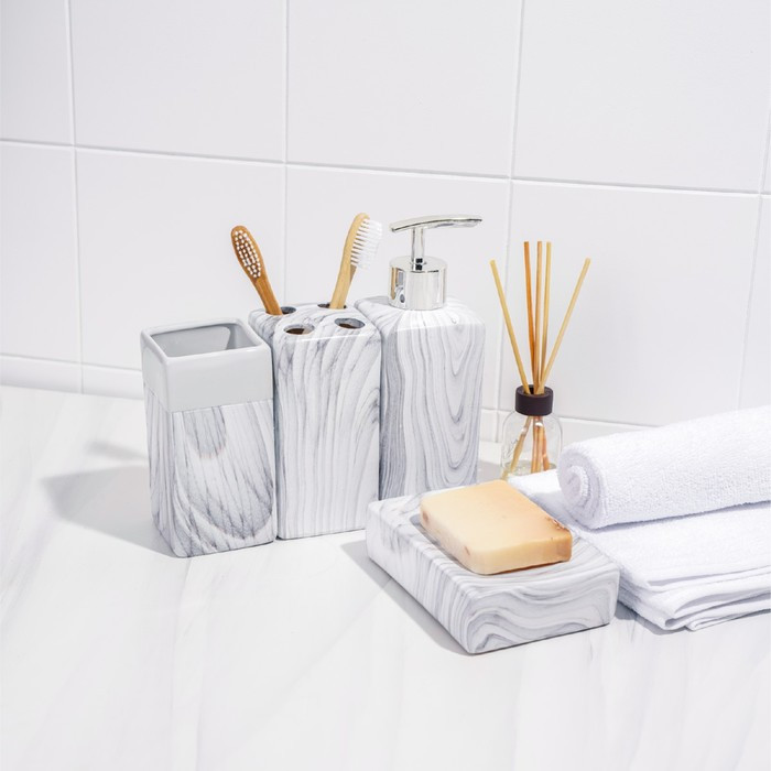 Набор аксессуаров для ванной комнаты «Мрамор», 4 предмета (дозатор, мыльница, 2 стакана) - фото 6 - id-p218715541