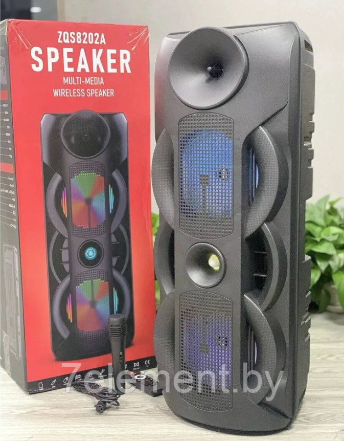 Портативная колонка BT Speaker ZQS 8202A Мощная беспроводная акустическая система. Микрофон, пульт, подсветка - фото 1 - id-p218603243